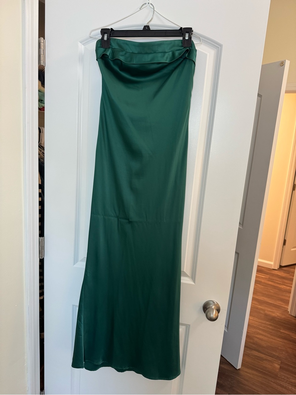 Strapless Satin Maxi Dress in Deep Emerald
